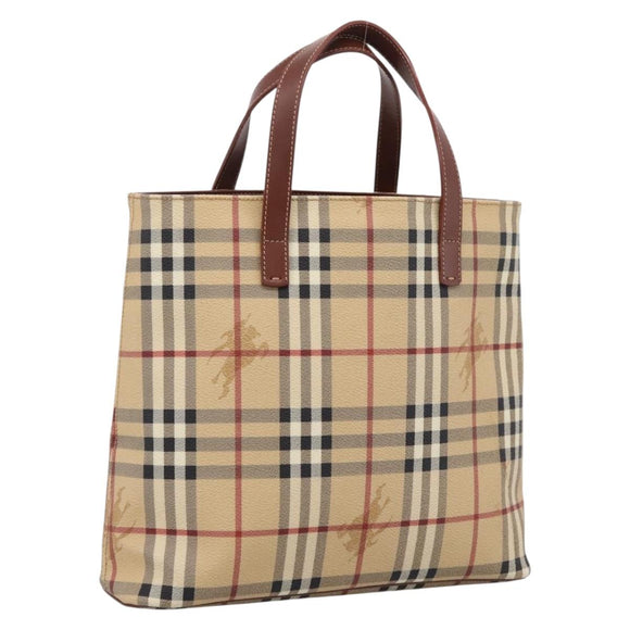 BURBERRY Nova Check Hand Bag PVC Beige Gold Auth 208776A