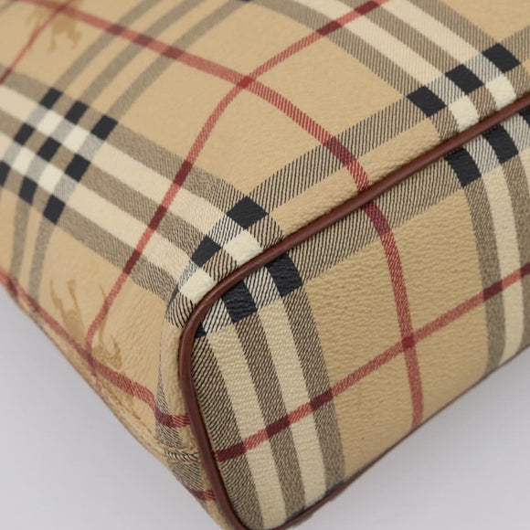 BURBERRY Nova Check Hand Bag PVC Beige Gold Auth 208776A