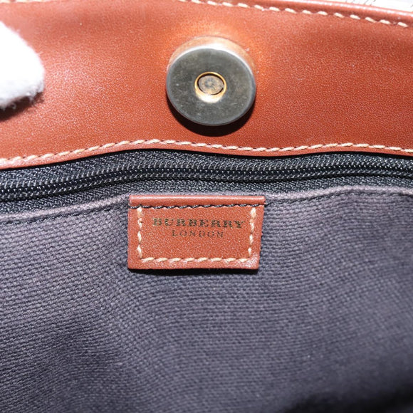 BURBERRY Nova Check Hand Bag PVC Beige Gold Auth 208776A