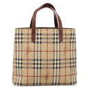 BURBERRY Nova Check Hand Bag PVC Beige Gold Auth 208776A-13