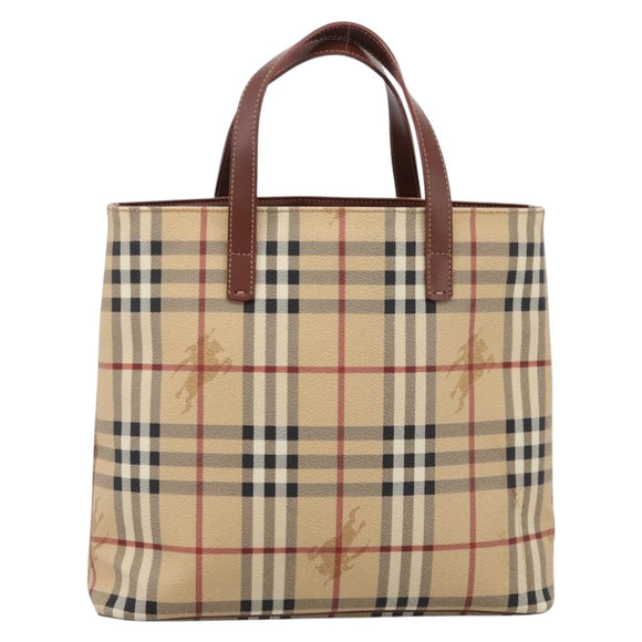 BURBERRY Nova Check Hand Bag PVC Beige Gold Auth 208776A