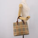 BURBERRY Nova Check Hand Bag PVC Beige Gold Auth 208776A-24