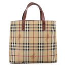 BURBERRY Nova Check Hand Bag PVC Beige Gold Auth 208776A-2