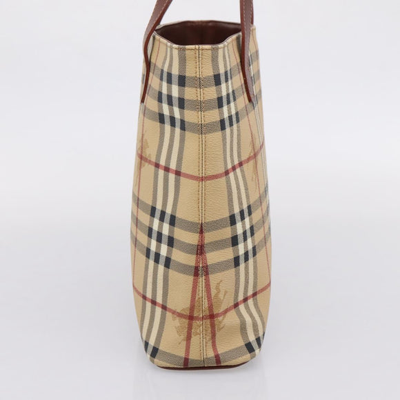 BURBERRY Nova Check Hand Bag PVC Beige Gold Auth 208776A