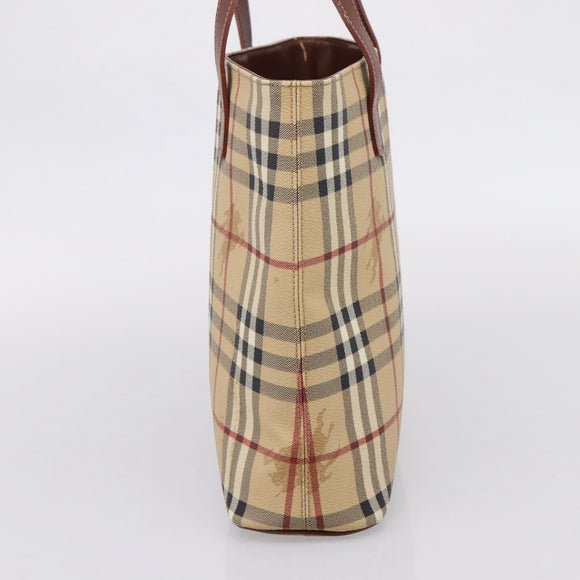 BURBERRY Nova Check Hand Bag PVC Beige Gold Auth 208776A