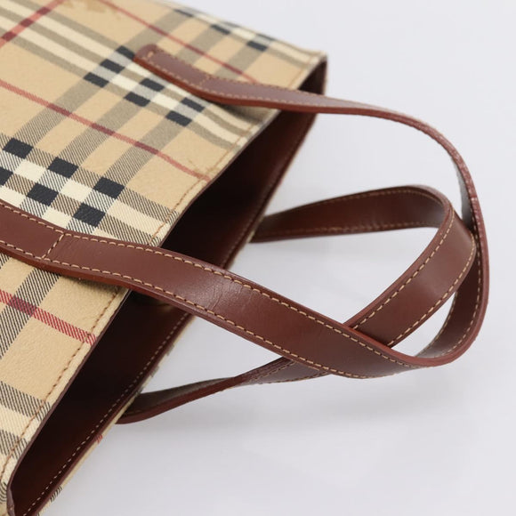 BURBERRY Nova Check Hand Bag PVC Beige Gold Auth 208776A