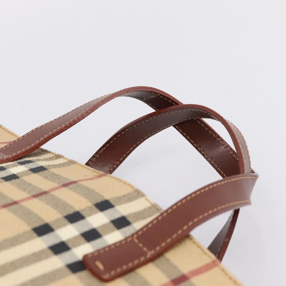 BURBERRY Nova Check Hand Bag PVC Beige Gold Auth 208776A
