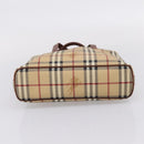 BURBERRY Nova Check Hand Bag PVC Beige Gold Auth 208776A-5