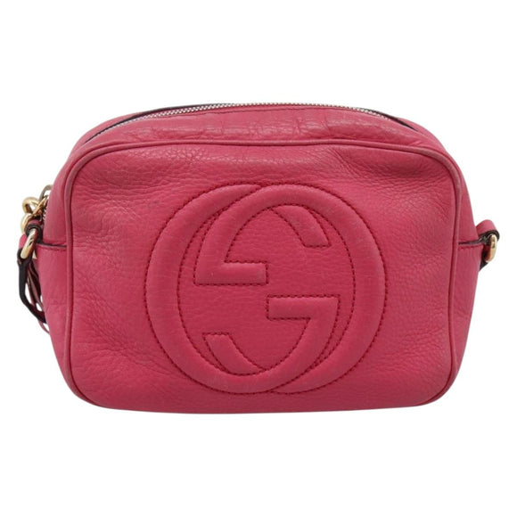 GUCCI Shoulder Bag Leather Pink Gold 308364 Auth 208778