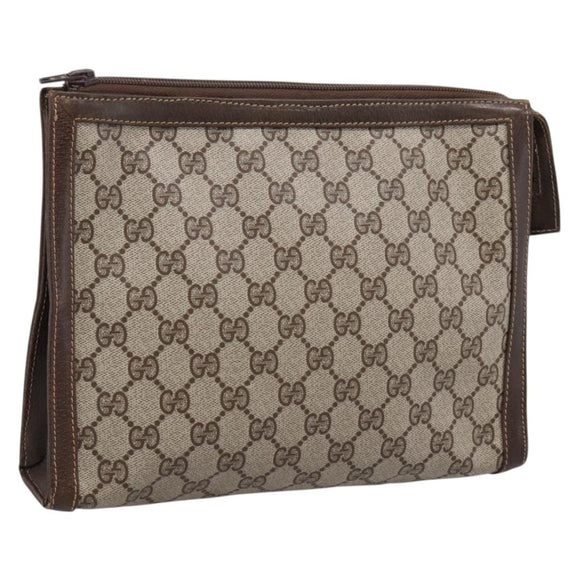 GUCCI GG Supreme Clutch Bag PVC Beige Auth 208779A