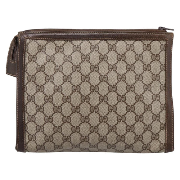 GUCCI GG Supreme Clutch Bag PVC Beige Auth 208779A