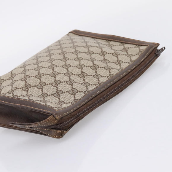 GUCCI GG Supreme Clutch Bag PVC Beige Auth 208779A