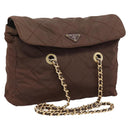 PRADA Chain Shoulder Bag Nylon Brown Gold Auth 208781A-1