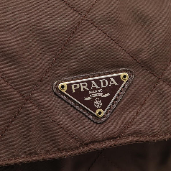 PRADA Chain Shoulder Bag Nylon Brown Gold Auth 208781A