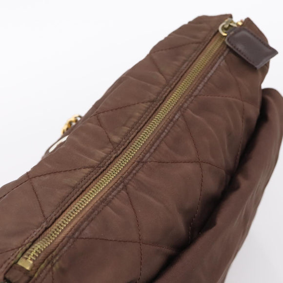 PRADA Chain Shoulder Bag Nylon Brown Gold Auth 208781A