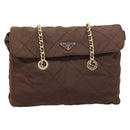 PRADA Chain Shoulder Bag Nylon Brown Gold Auth 208781A-2
