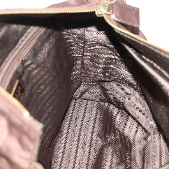 PRADA Chain Shoulder Bag Nylon Brown Gold Auth 208781A