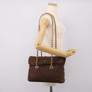PRADA Chain Shoulder Bag Nylon Brown Gold Auth 208781A-26