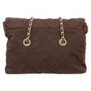 PRADA Chain Shoulder Bag Nylon Brown Gold Auth 208781A-3