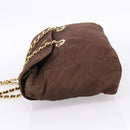 PRADA Chain Shoulder Bag Nylon Brown Gold Auth 208781A-4