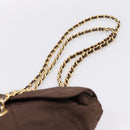 PRADA Chain Shoulder Bag Nylon Brown Gold Auth 208781A-8