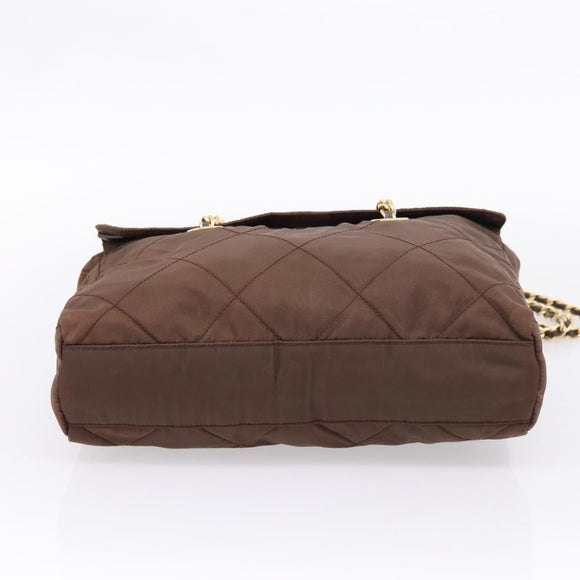 PRADA Chain Shoulder Bag Nylon Brown Gold Auth 208781A