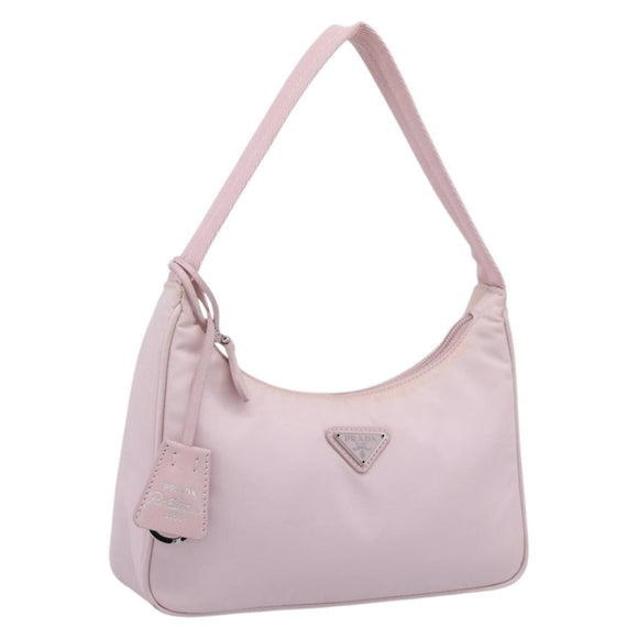 PRADA Hand Bag Nylon Pink Silver Auth 208783A