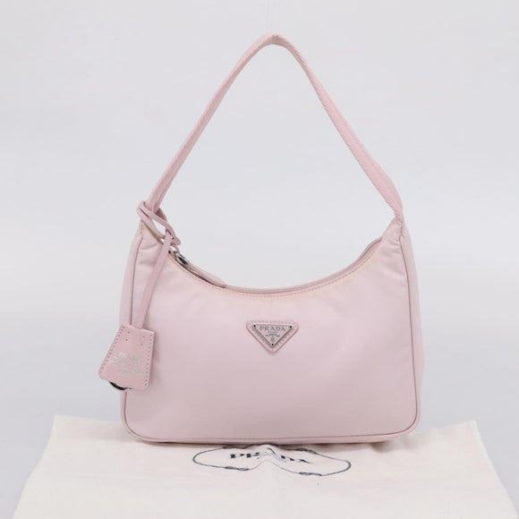 PRADA Hand Bag Nylon Pink Silver Auth 208783A