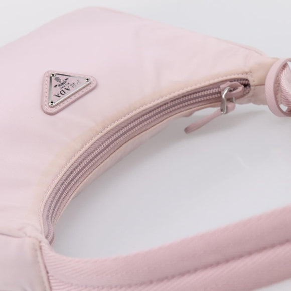 PRADA Hand Bag Nylon Pink Silver Auth 208783A