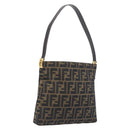 FENDI Zucca Canvas Mamma Baguette Shoulder Bag Brown Black Auth 208788V-1