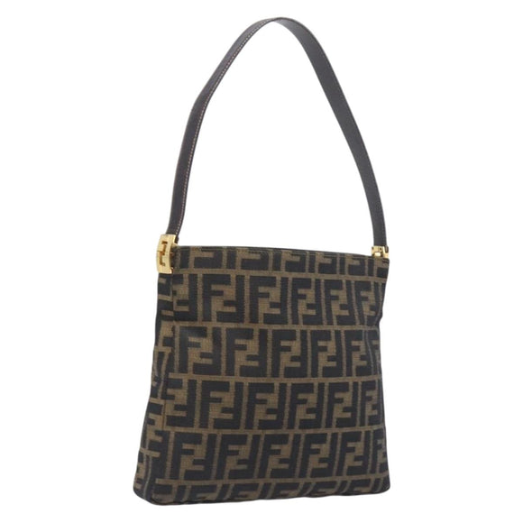 FENDI Zucca Canvas Mamma Baguette Shoulder Bag Brown Black Auth 208788V