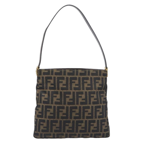 FENDI Zucca Canvas Mamma Baguette Shoulder Bag Brown Black Auth 208788V