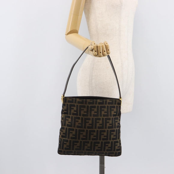 FENDI Zucca Canvas Mamma Baguette Shoulder Bag Brown Black Auth 208788V