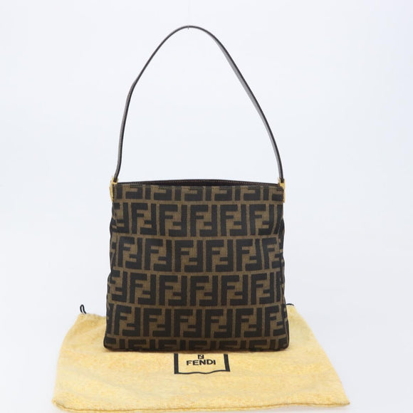 FENDI Zucca Canvas Mamma Baguette Shoulder Bag Brown Black Auth 208788V