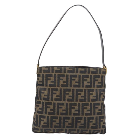 FENDI Zucca Canvas Mamma Baguette Shoulder Bag Brown Black Auth 208788V