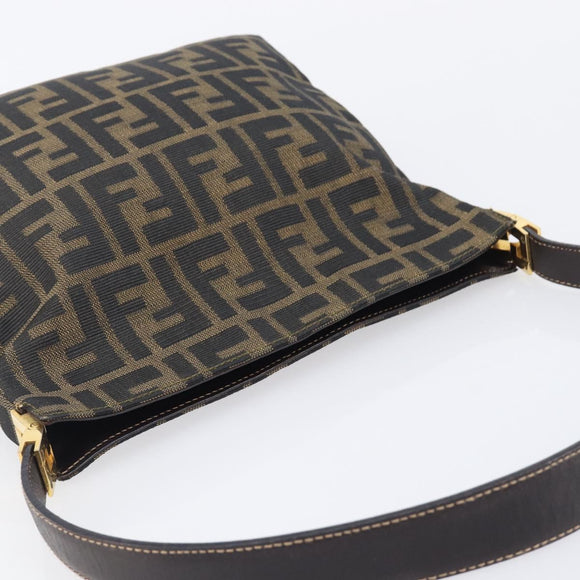 FENDI Zucca Canvas Mamma Baguette Shoulder Bag Brown Black Auth 208788V