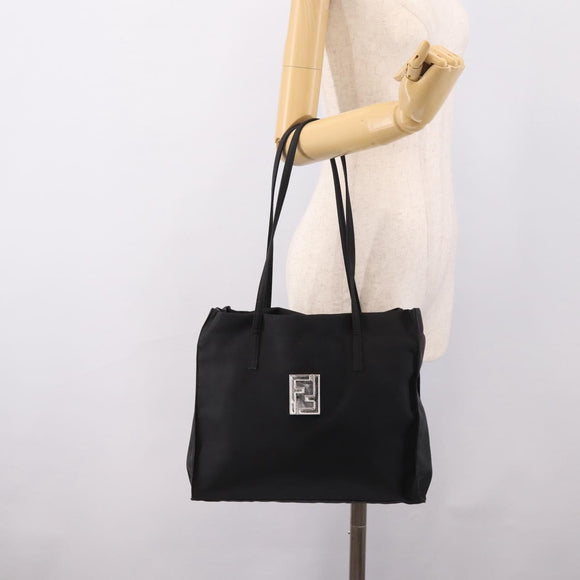 FENDI Shoulder Bag Nylon Black Silver Auth 208789A