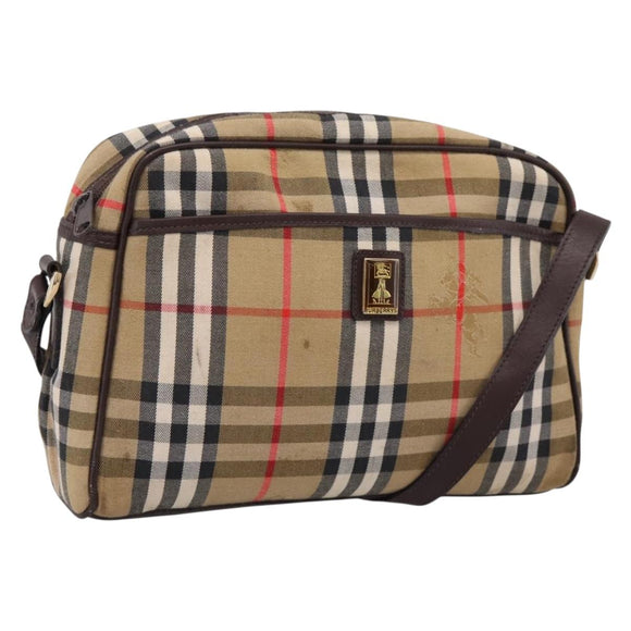 Burberrys Nova Check Shoulder Bag Canvas Beige Gold Auth 208790