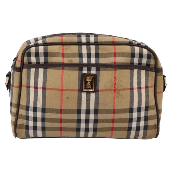 Burberrys Nova Check Shoulder Bag Canvas Beige Gold Auth 208790
