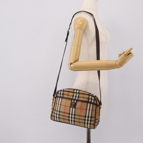 Burberrys Nova Check Shoulder Bag Canvas Beige Gold Auth 208790