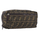 FENDI Zucca Canvas Clutch Bag Black Brown Auth 208796A-1