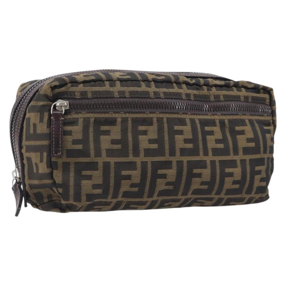 FENDI Zucca Canvas Clutch Bag Black Brown Auth 208796A