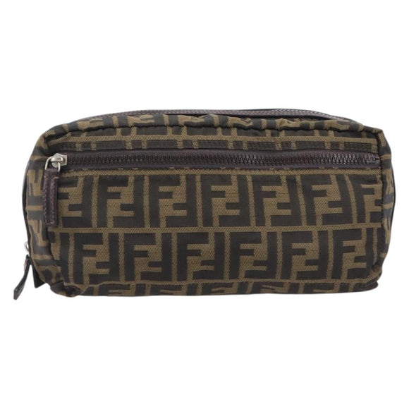 FENDI Zucca Canvas Clutch Bag Black Brown Auth 208796A