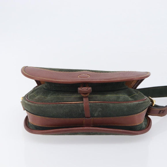 LOEWE Shoulder Bag Suede Green Gold Auth 208798A