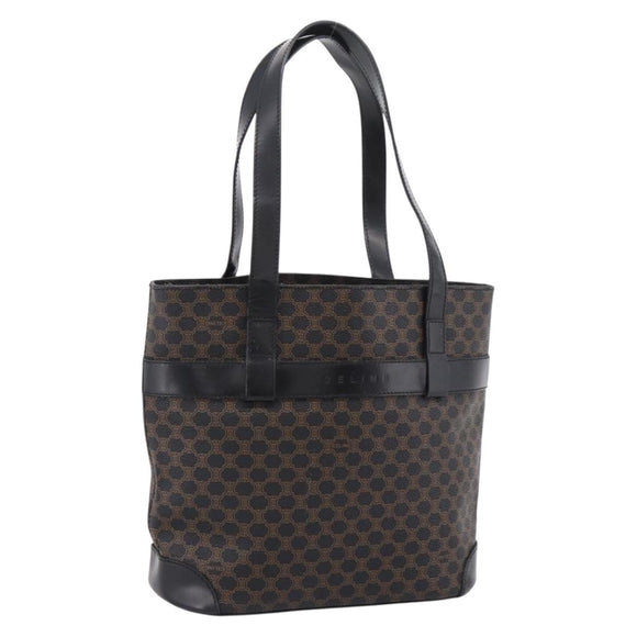 CELINE Macadam Canvas Tote Bag PVC Leather Black Gold Auth 208799V