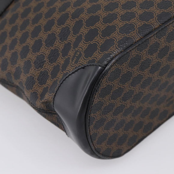 CELINE Macadam Canvas Tote Bag PVC Leather Black Gold Auth 208799V