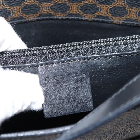 CELINE Macadam Canvas Tote Bag PVC Leather Black Gold Auth 208799V