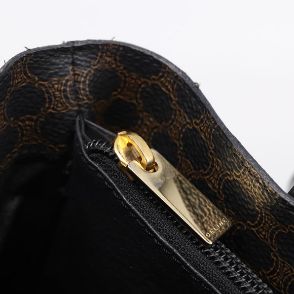 CELINE Macadam Canvas Tote Bag PVC Leather Black Gold Auth 208799V