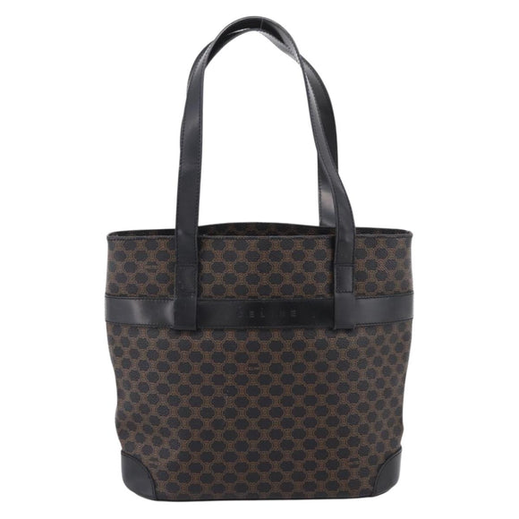 CELINE Macadam Canvas Tote Bag PVC Leather Black Gold Auth 208799V