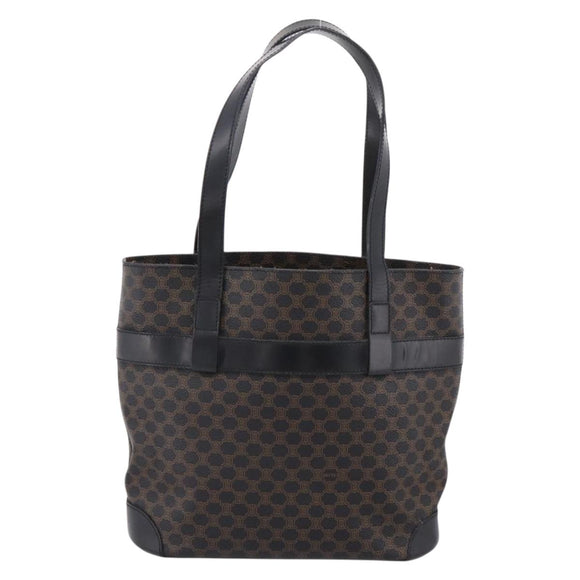 CELINE Macadam Canvas Tote Bag PVC Leather Black Gold Auth 208799V